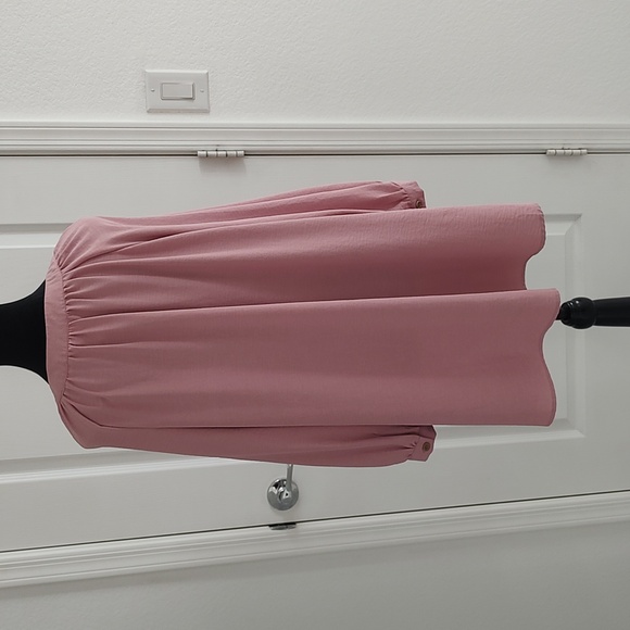 Catherine's Dusty Rose Silky Button Down Tunic Blouse Loose Billowy Sleeves 3X - Picture 4 of 6